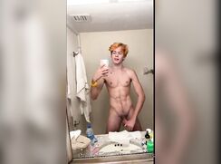Red Head Jerks Cum into the Sink