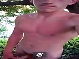 redhead jerks outside