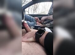 Redneck bate buddies jerking in car