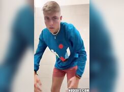 Sabian: Hot blond wanks off in toilet