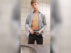 School boys wanks at public toilet