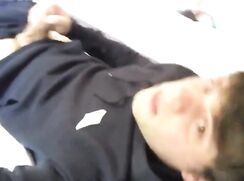 Selfie Boy has a Moaning Cumshot all Over his Hoodie