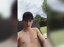 Shaved Nude College Twink Jerks & Cums in Back Yard 226