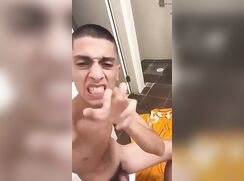 Skinny Mediterranean boy talks dirty and shows his dick