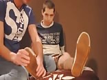 Sniffing the boy's socks
