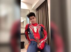Spider man shows his cock