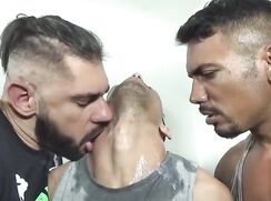 Spitting on a boy and licking him