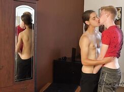 Strawberry blonde twink and long haired friend