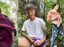 Stretching and horny stimulating before exercising in the forest