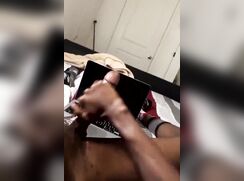 STROKING HIS BIG CHOCOLATE DICK (NO CUM)