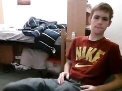 Super hot straight teen fondles his fat bulge, wanks, & shoots his delicious load