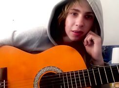 Sweden boy plays guitar and humps the bed then cums