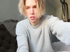 Tall blonde shoots a load