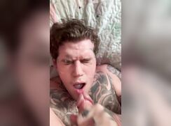 Tatted Boy Inhales his own Sperm