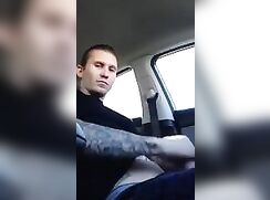 Tatted Gay Jerks and Cums in Car 349