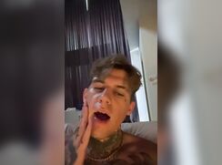 Tatted Jock Uses Face Cum for Anal Lube