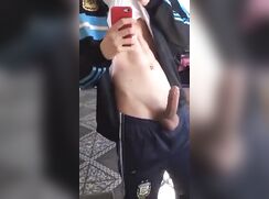 Tatted scally films his wank on his phone and spunks on his trackies