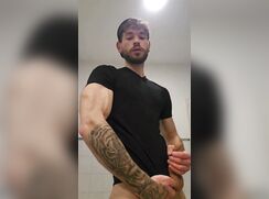 Tatted Twink in Black Shirt Jerks & Cums 222