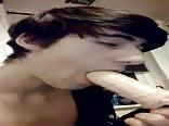 Teen deepthroating dildo