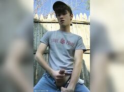 Teen jerks off outside