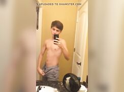 teen strips in bathroom mirror