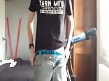 Teen wanking his curved dick