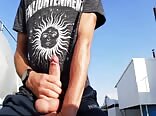The guy jerks off his big cock on the street and moan boys porn