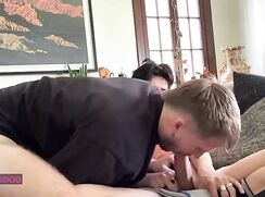Together in boxer shorts on the couch