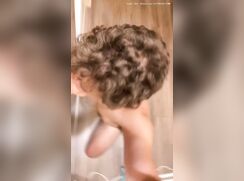 Twink cums while deepthroating dildo