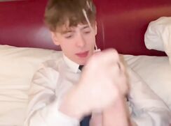 Twink in Shirt Jerks off Gay and it Cums all over him 285