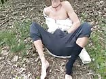 Twink jerking off outside