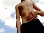 Twink porn in his bulging underwear jacks off outdoors 