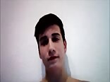 Twink porn paints his chest with hot jizz