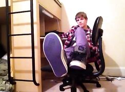 twink porn taking of sneakers in chair cute