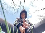Twink wanks outside in the cold