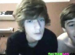 Two Straight college twinks baited take turns showing and cumming