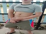 Tyler shoots in the backyard twink porn boy