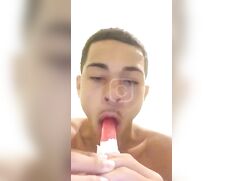Verbal Freaky David showing off his and ass and sucking a popsicle