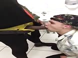 White boy sucks black dick in stall