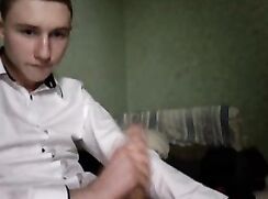 White shirt twink has a wank