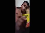 Young Latino boy selfie cumshot in bed