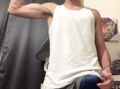 Young Latino teen flexes and cums hot