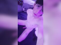 Young twink begs for exposure and licks his cum off the floor